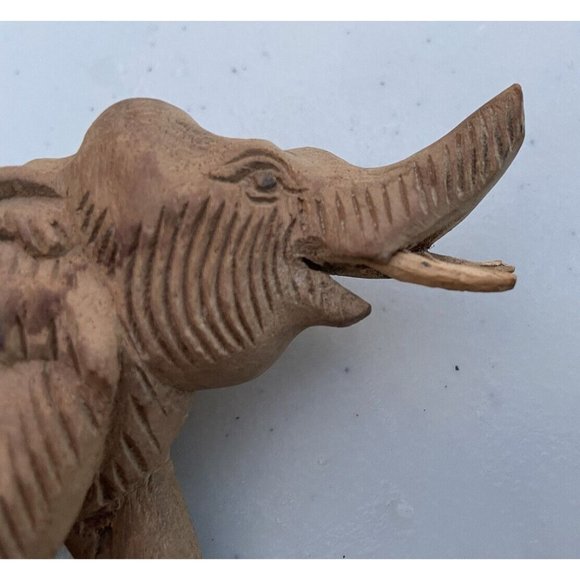 Vintage Hand Carved Wooden Elephant Statue Figurine Rare Trunk Up Good Luck - Picture 4 of 12